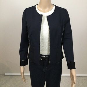 👛 (ANY 2/$25) APRIORI Tailored Collarless Unlined Zipper Blazer Blue/Black
